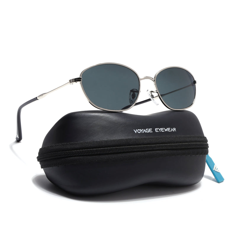 Oval Sunglasses for Men & Women (Black Lens | Silver Frame - MG7626)