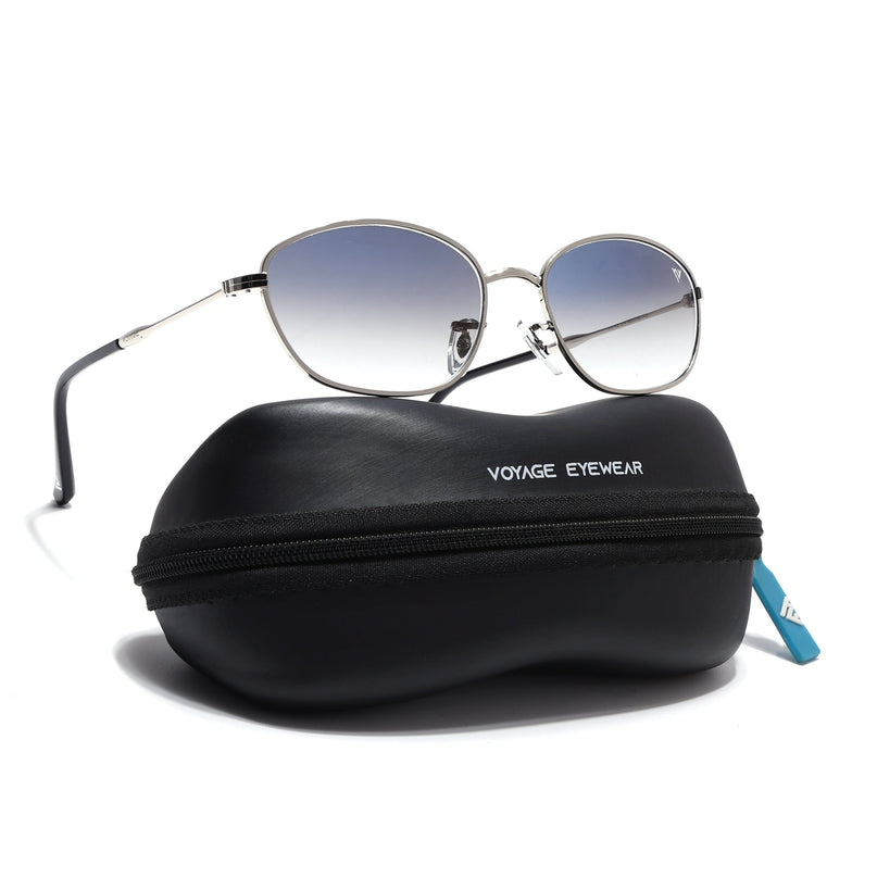 Oval Sunglasses for Men & Women (Blue & Clear Lens | Silver Frame - MG7627)
