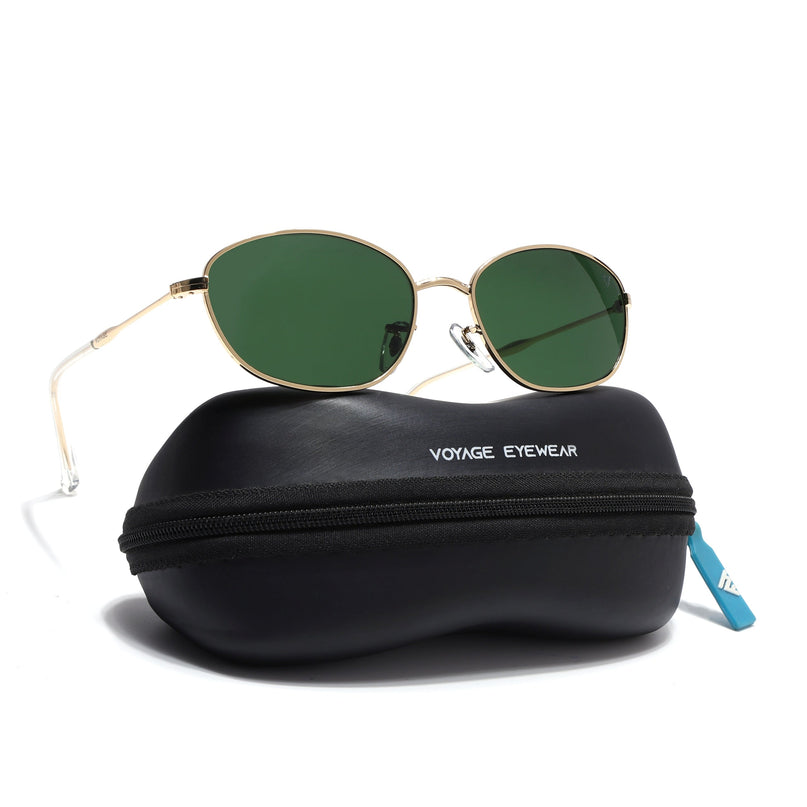Oval Sunglasses for Men & Women (Green Lens | Golden Frame - MG7628)