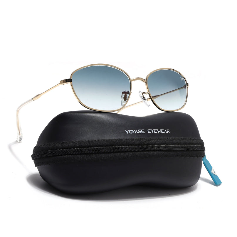 Oval Sunglasses for Men & Women (Grey & Clear Lens | Golden Frame - MG7629)