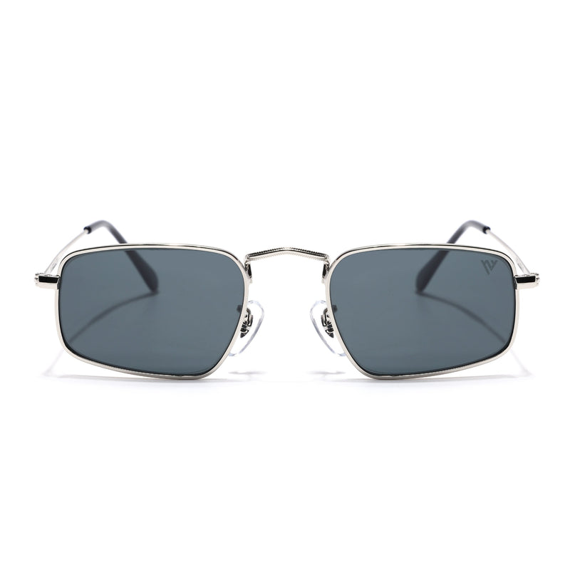 Rectangle Sunglasses for Men & Women (Black Lens | Silver Frame - MG7554)