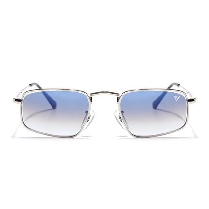 Rectangle Sunglasses for Men & Women (Blue & Clear Lens | Silver Frame - MG7555)