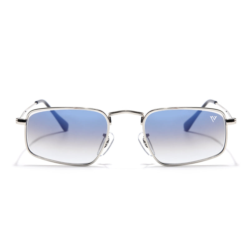 Rectangle Sunglasses for Men & Women (Blue & Clear Lens | Silver Frame - MG7555)