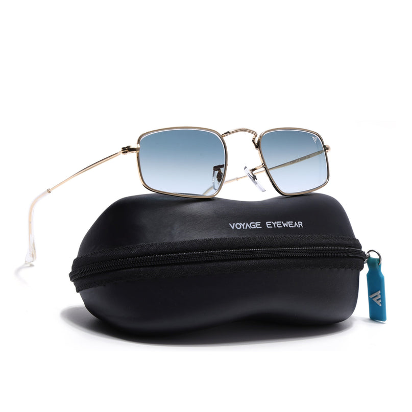 Rectangle Sunglasses for Men & Women (Grey & Clear Lens | Golden Frame - MG7556)