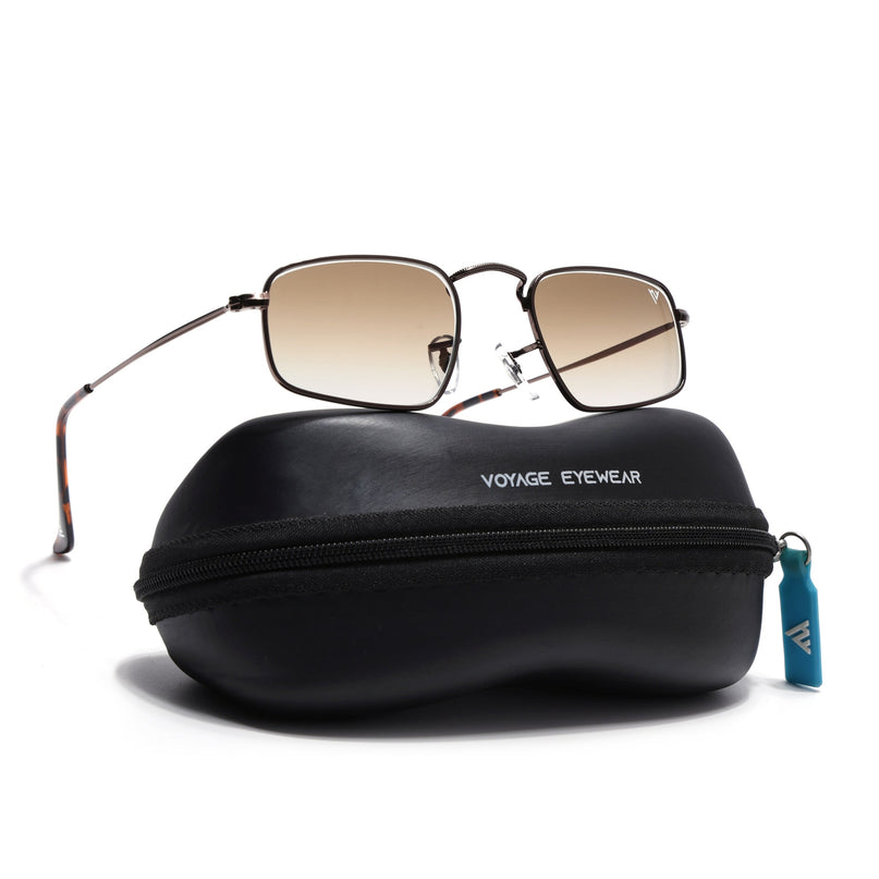 Rectangle Sunglasses for Men & Women (Brown & Clear Lens | Brown Frame - MG7558)