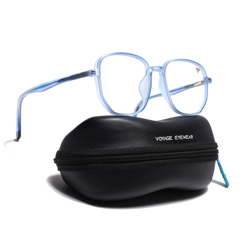 Voyage Transparent Blue Geometric Eyeglasses for Men & Women - MG4797-C5