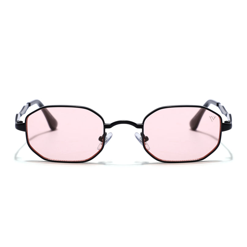 Hexagonal Sunglasses for Men & Women (Pink Lens | Black Frame - MG7828)
