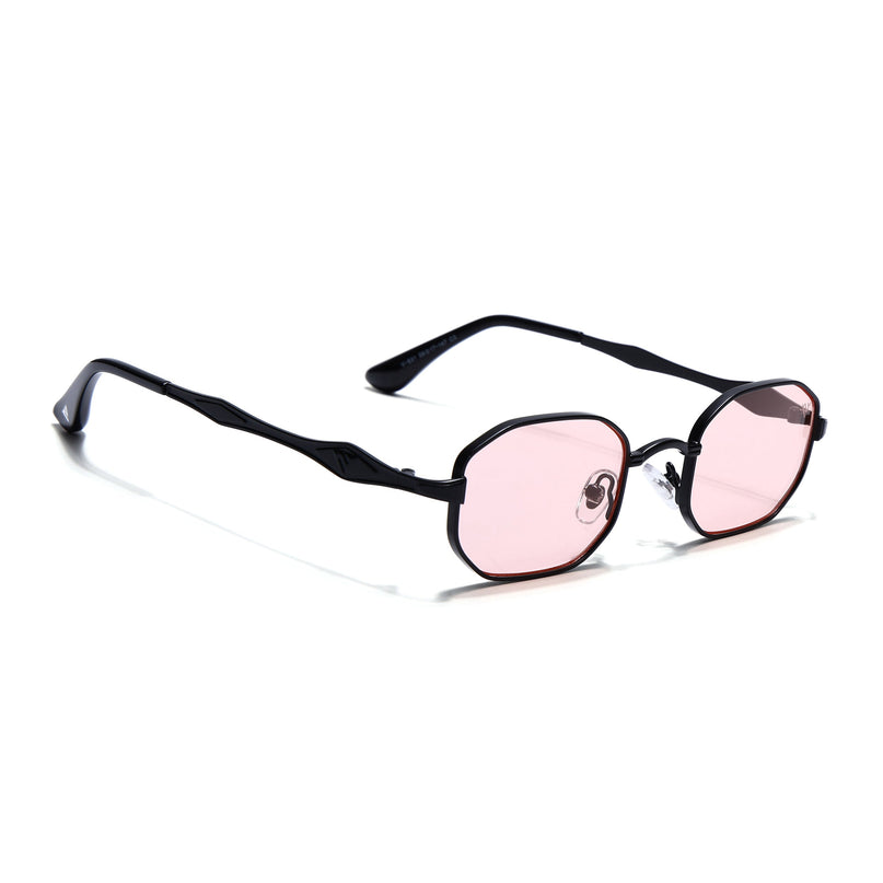 Hexagonal Sunglasses for Men & Women (Pink Lens | Black Frame - MG7828)