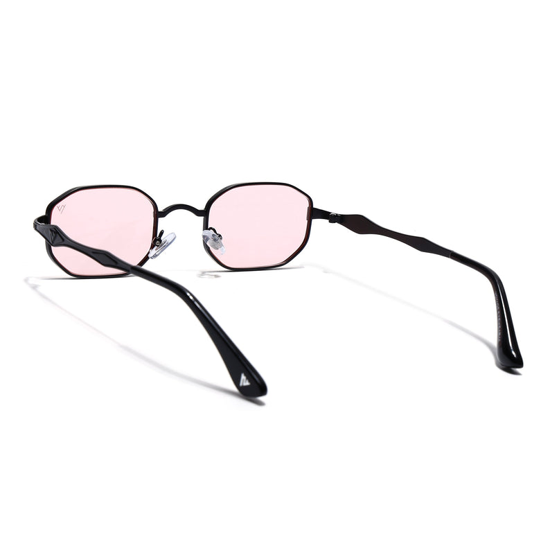 Hexagonal Sunglasses for Men & Women (Pink Lens | Black Frame - MG7828)