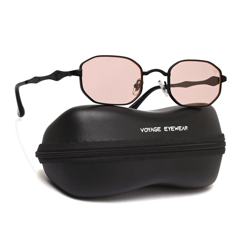 Hexagonal Sunglasses for Men & Women (Pink Lens | Black Frame - MG7828)
