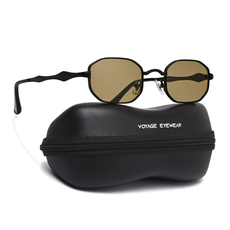 Hexagonal Sunglasses for Men & Women (Green Lens | Black Frame - MG7829)