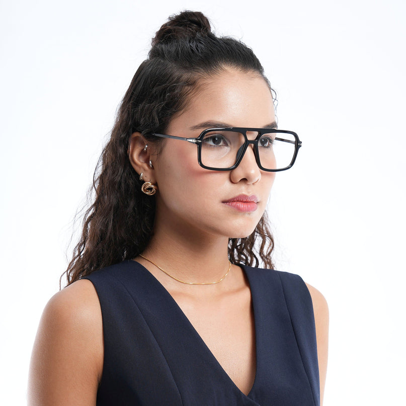 Voyage Apex Shine Black Wayfarer Eyeglasses for Men & Women - MG5355-C2