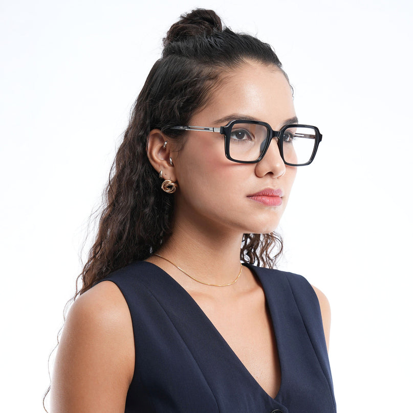 Voyage Apex Shine Black Square Eyeglasses for Men & Women - MG5361-C2