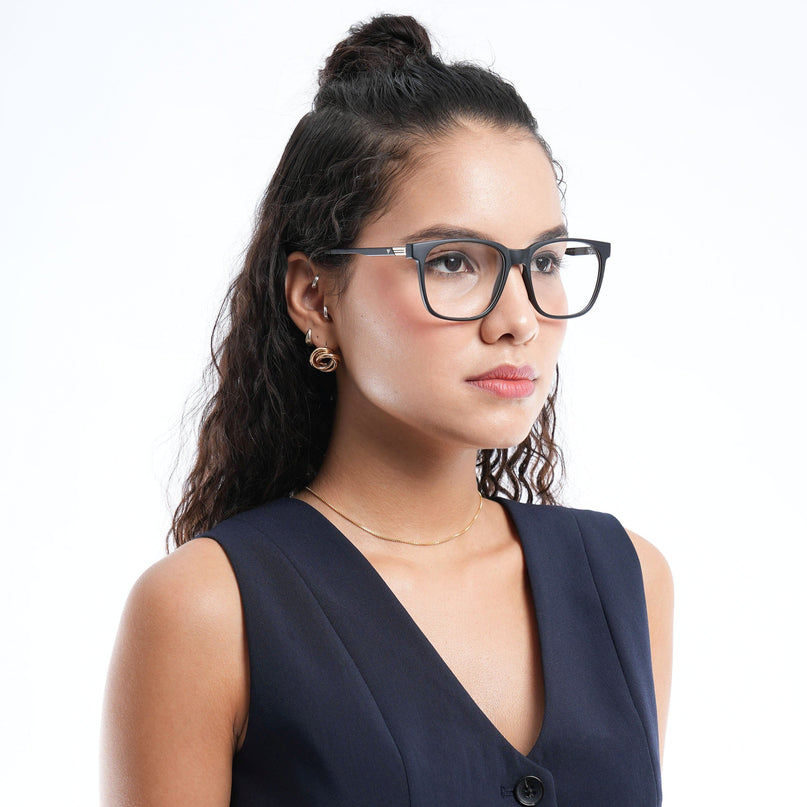 Voyage Apex Matt Black Square Eyeglasses for Men & Women - MG5366-C1
