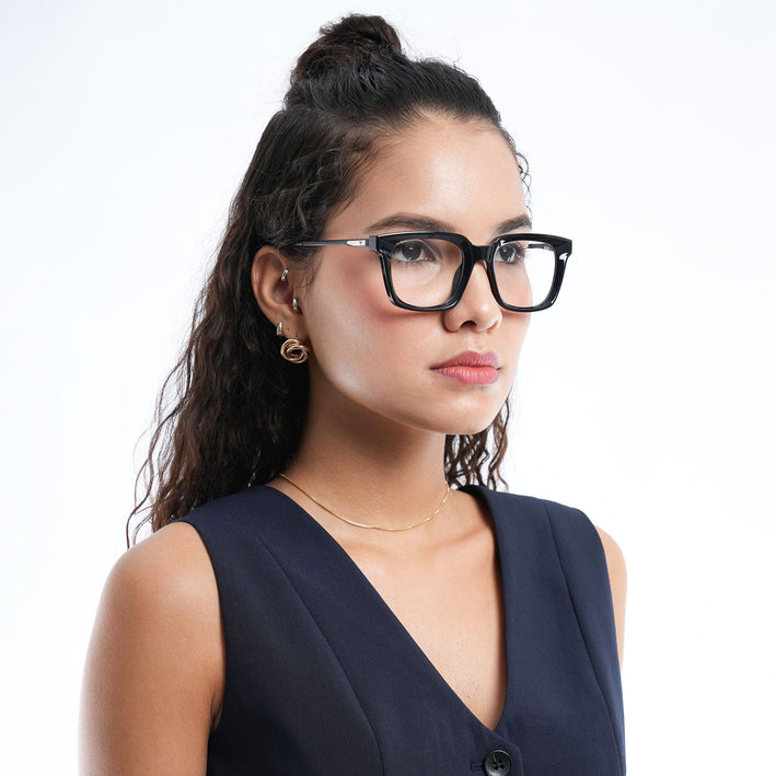 Voyage Apex Shine Black Square Eyeglasses for Women - MG5372-C1