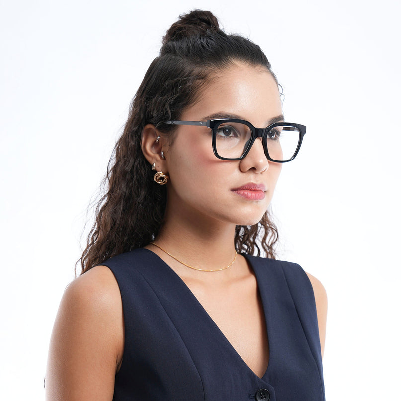 Voyage Apex Shine Black Square Eyeglasses for Men & Women - MG5379-C2