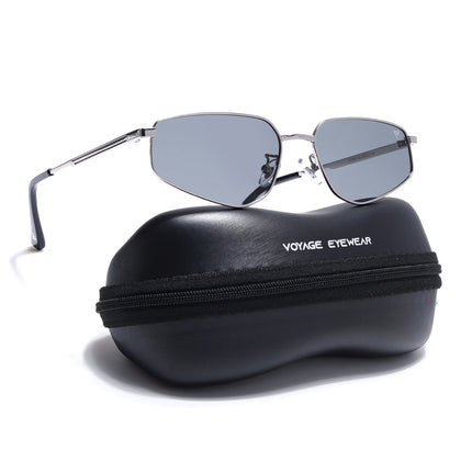 Rectangle Polarized Sunglasses for Men & Women (Light Black Lens | Silver Frame - PMG7642)