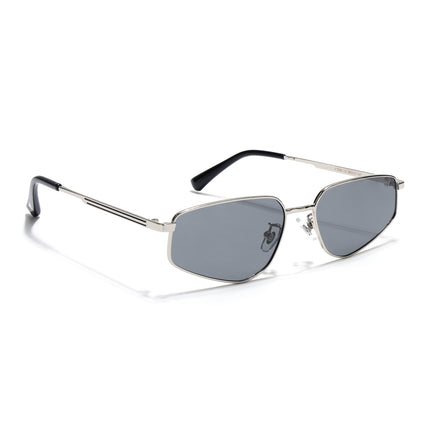 Rectangle Polarized Sunglasses for Men & Women (Light Black Lens | Silver Frame - PMG7642)