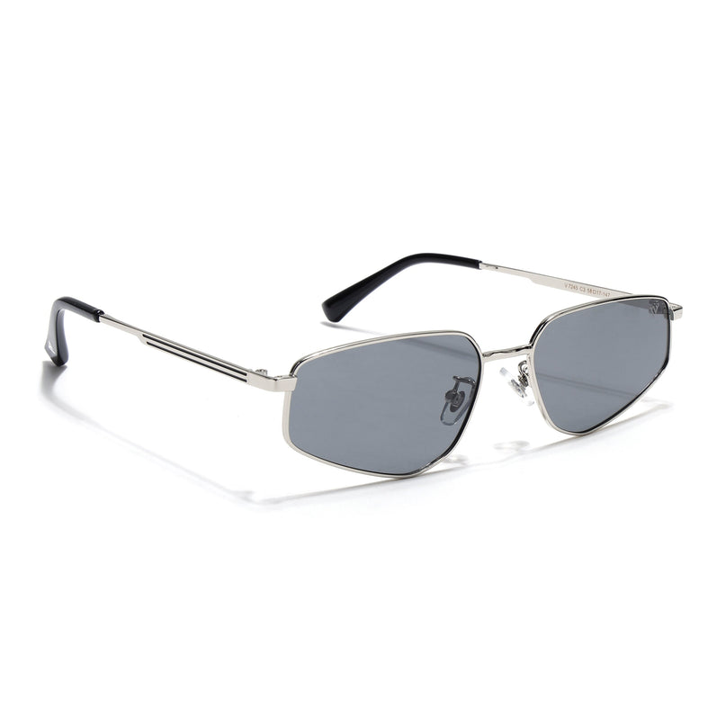 Rectangle Polarized Sunglasses for Men & Women (Light Black Lens | Silver Frame - PMG7642)