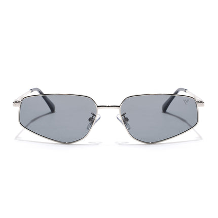 Rectangle Polarized Sunglasses for Men & Women (Light Black Lens | Silver Frame - PMG7642)
