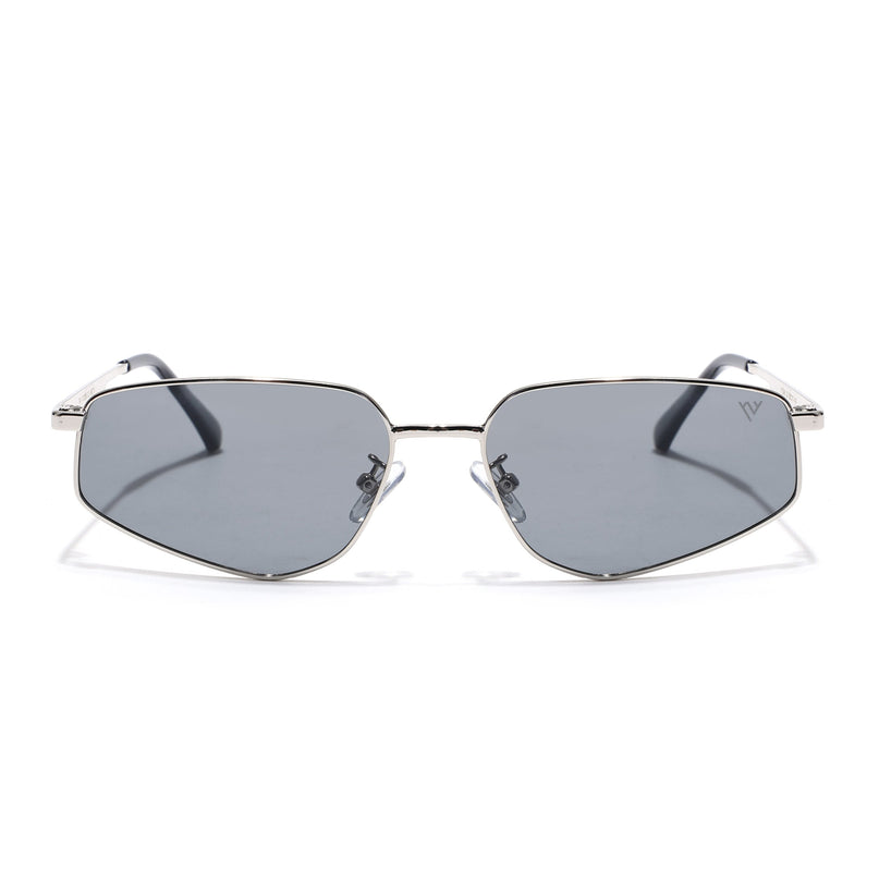 Rectangle Polarized Sunglasses for Men & Women (Light Black Lens | Silver Frame - PMG7642)