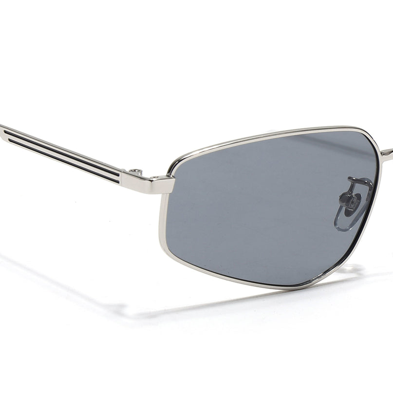 Rectangle Polarized Sunglasses for Men & Women (Light Black Lens | Silver Frame - PMG7642)