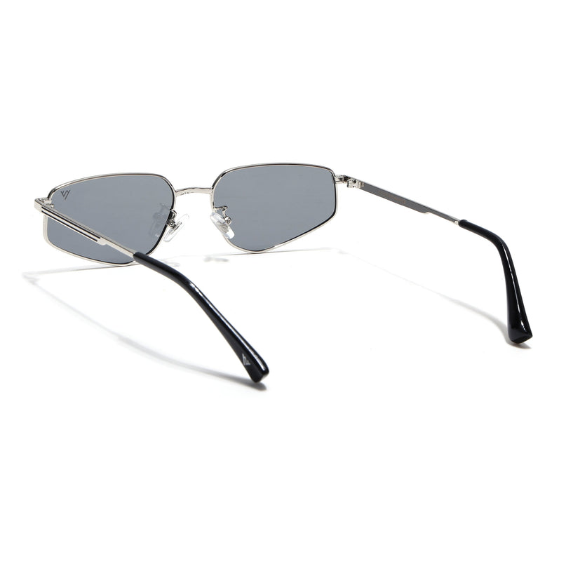 Rectangle Polarized Sunglasses for Men & Women (Light Black Lens | Silver Frame - PMG7642)