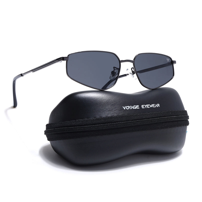 Rectangle Polarized Sunglasses for Men & Women (Black Lens | Gunmetal Grey Frame - PMG7643)