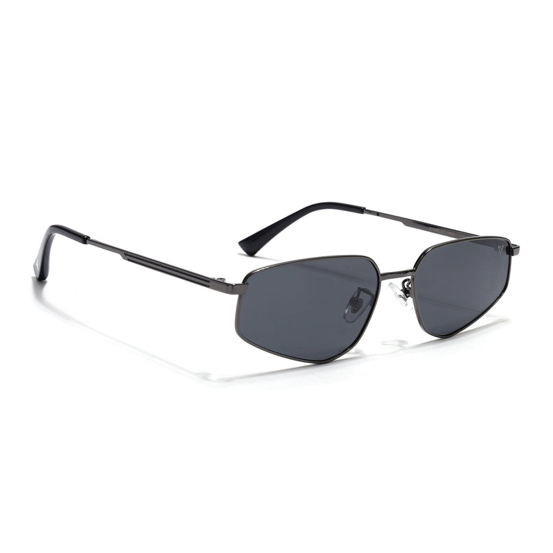 Rectangle Polarized Sunglasses for Men & Women (Black Lens | Gunmetal Grey Frame - PMG7643)