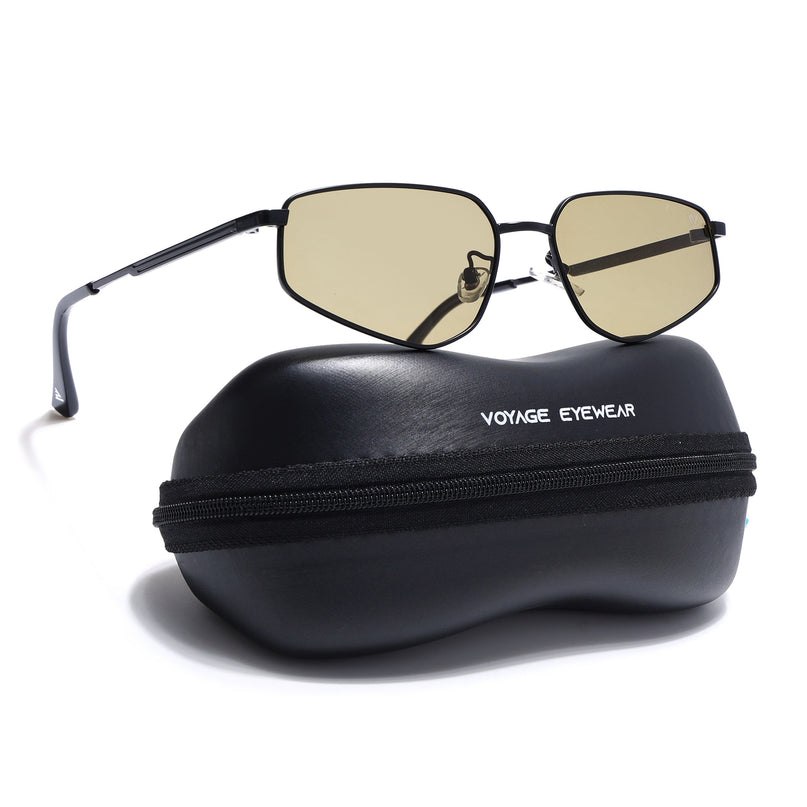 Rectangle Polarized Sunglasses for Men & Women (Green Lens | Black Frame - PMG7644)
