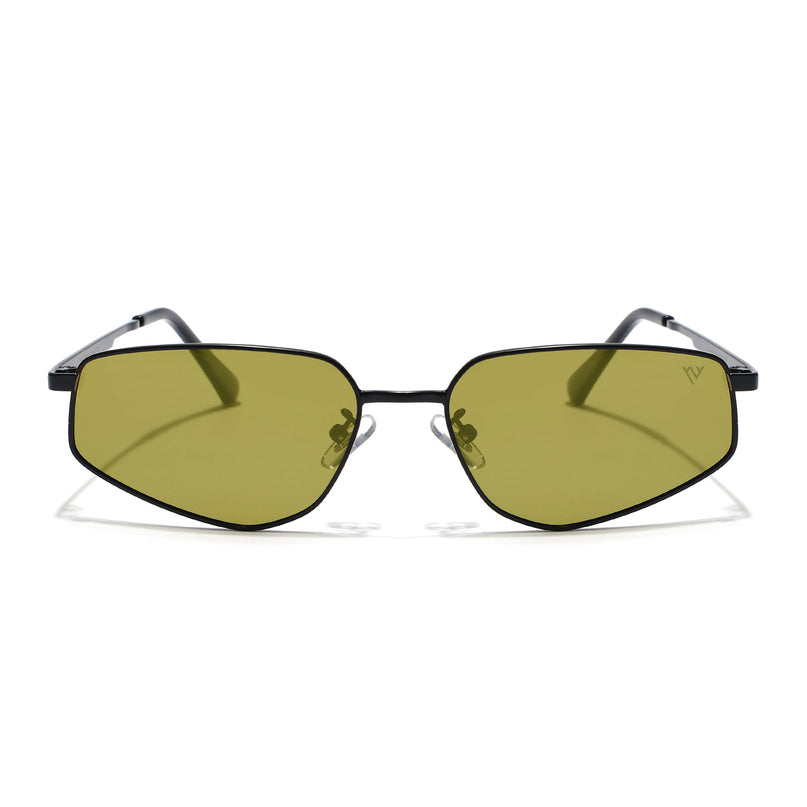 Rectangle Polarized Sunglasses for Men & Women (Green Lens | Black Frame - PMG7644)