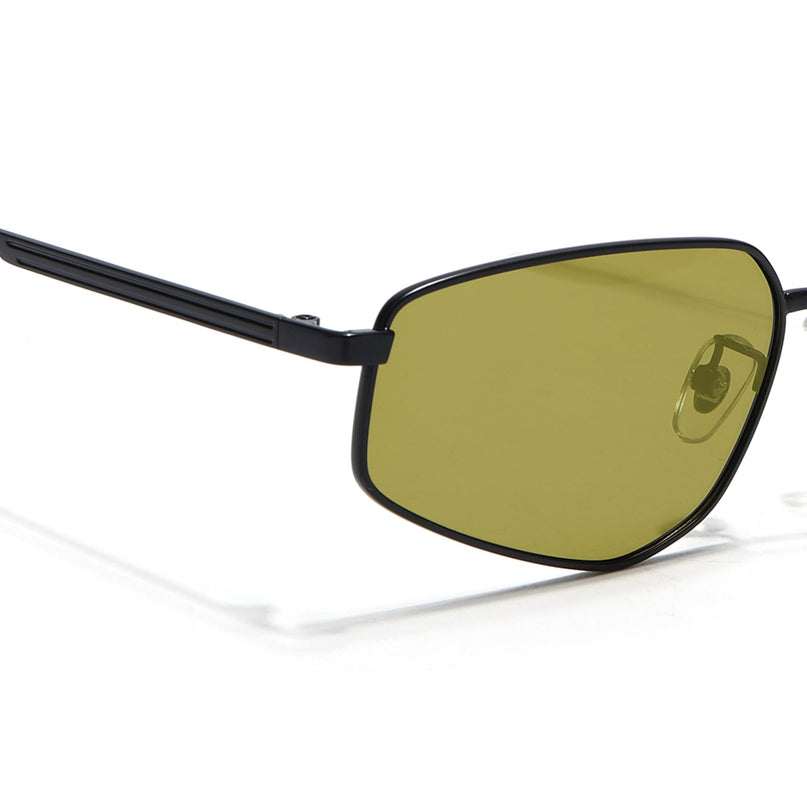 Rectangle Polarized Sunglasses for Men & Women (Green Lens | Black Frame - PMG7644)