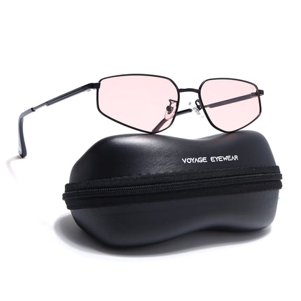 Rectangle Polarized Sunglasses for Men & Women (Pink Lens | Black Frame - PMG7645)