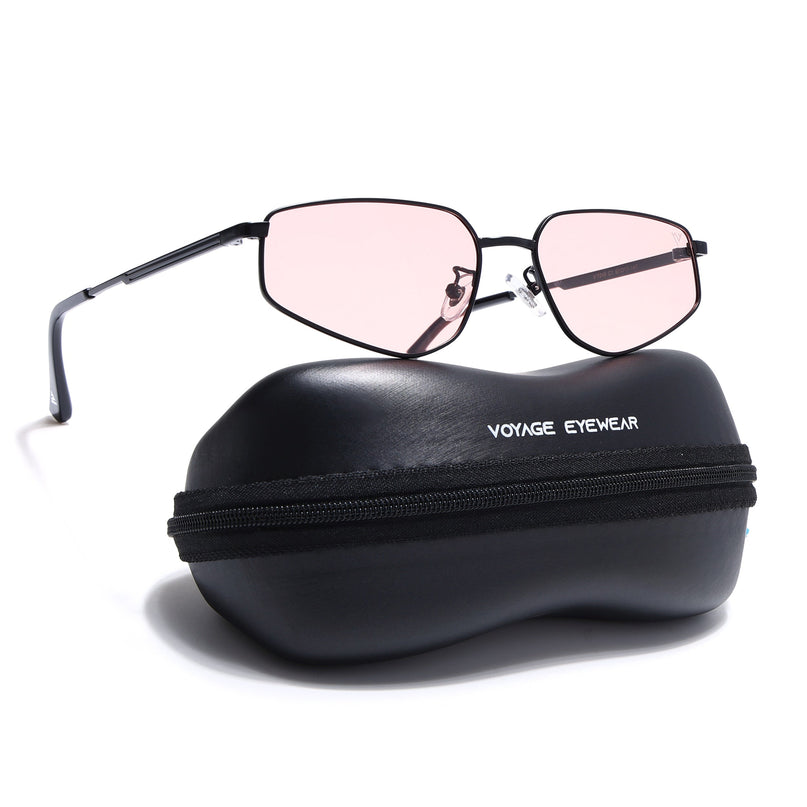 Rectangle Polarized Sunglasses for Men & Women (Pink Lens | Black Frame - PMG7645)