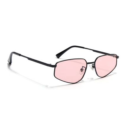 Rectangle Polarized Sunglasses for Men & Women (Pink Lens | Black Frame - PMG7645)