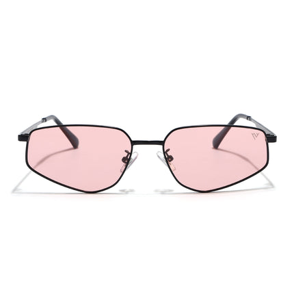 Rectangle Polarized Sunglasses for Men & Women (Pink Lens | Black Frame - PMG7645)