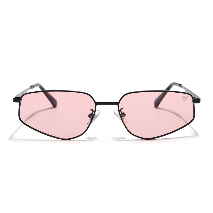 Rectangle Polarized Sunglasses for Men & Women (Pink Lens | Black Frame - PMG7645)