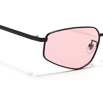 Rectangle Polarized Sunglasses for Men & Women (Pink Lens | Black Frame - PMG7645)