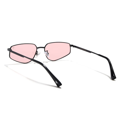 Rectangle Polarized Sunglasses for Men & Women (Pink Lens | Black Frame - PMG7645)