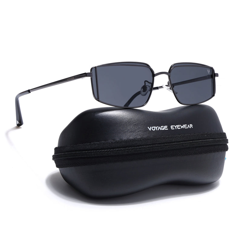 Rectangle Polarized Sunglasses for Men & Women (Black Lens | Gunmetal Grey Frame - PMG7638)