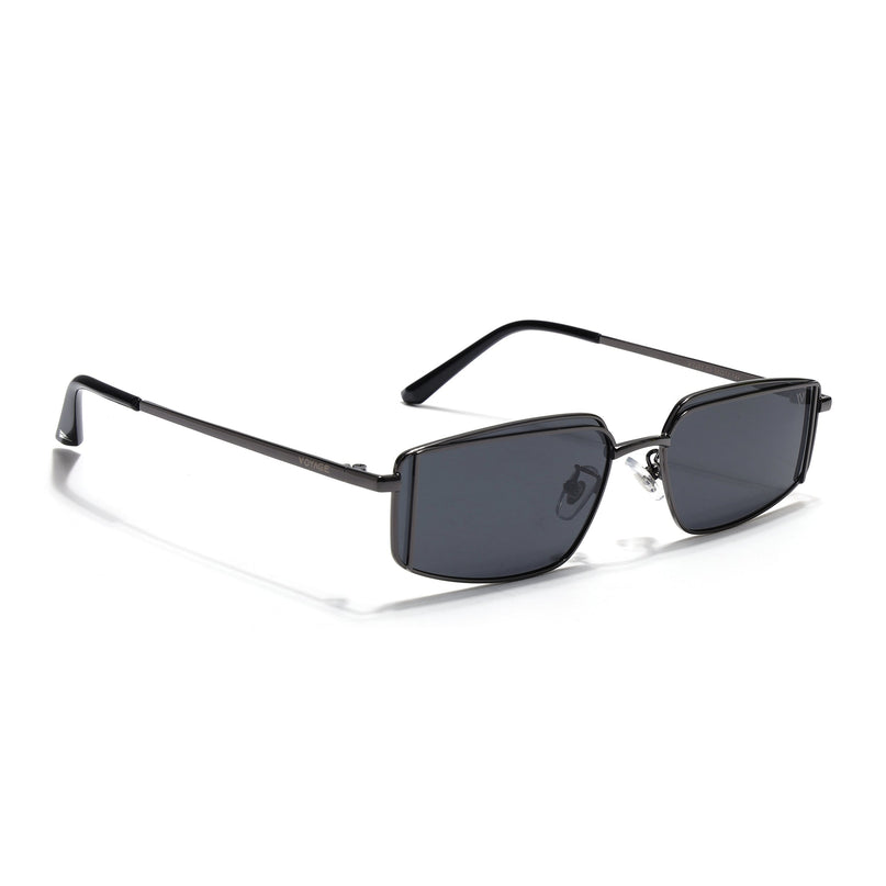Rectangle Polarized Sunglasses for Men & Women (Black Lens | Gunmetal Grey Frame - PMG7638)