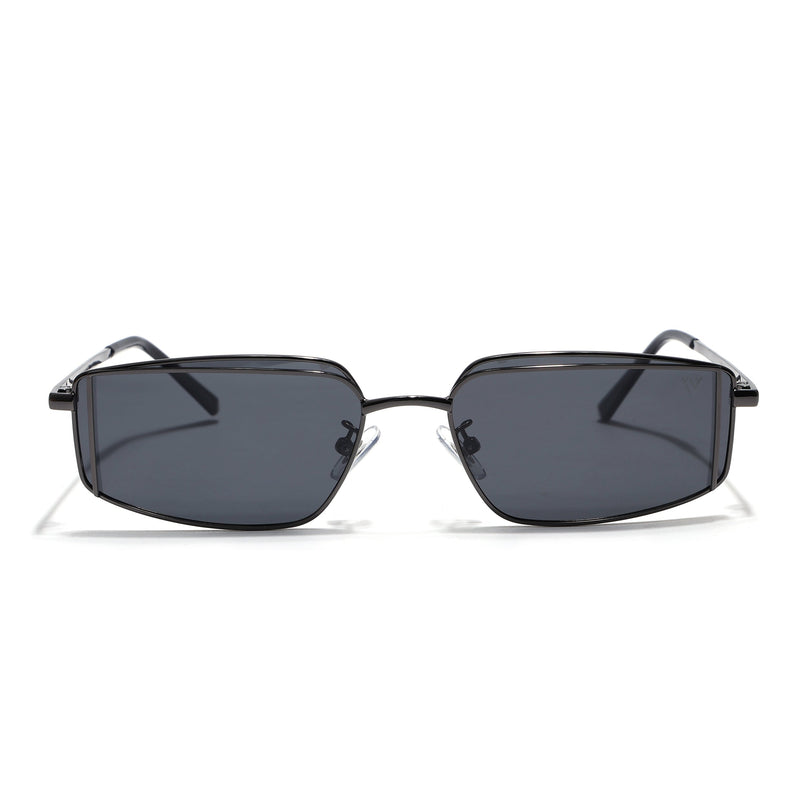 Rectangle Polarized Sunglasses for Men & Women (Black Lens | Gunmetal Grey Frame - PMG7638)