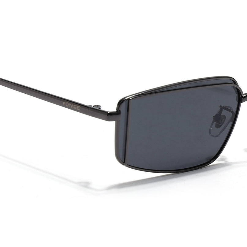 Rectangle Polarized Sunglasses for Men & Women (Black Lens | Gunmetal Grey Frame - PMG7638)