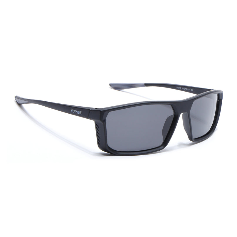 Rectangle Polarized Sunglasses | Black Lens | Black Frame - PMG6797