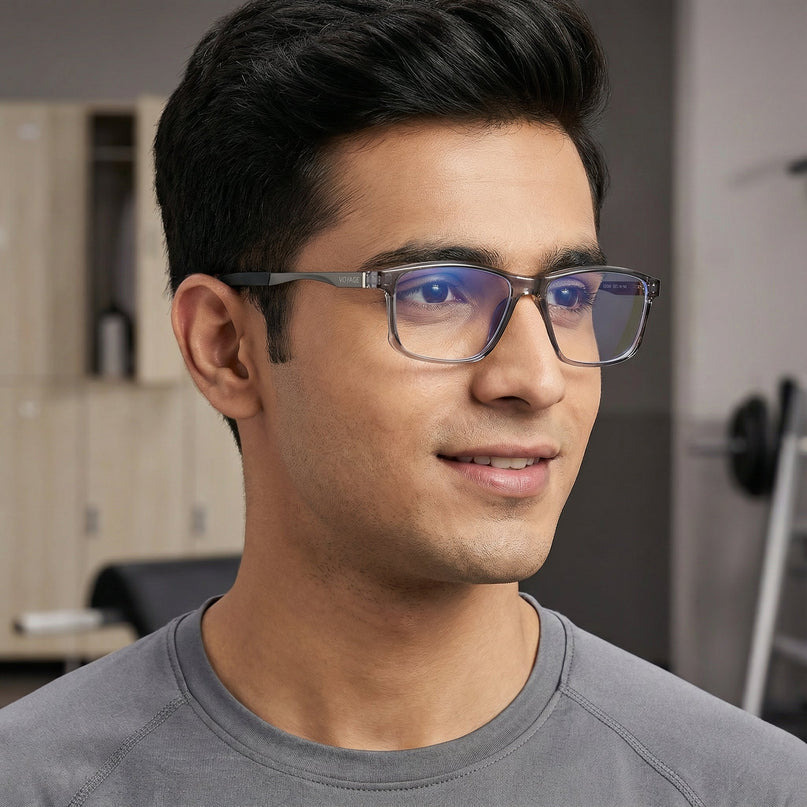 Voyage Striker Grey Rectangle Eyeglasses for Men & Women - MG6154-C4
