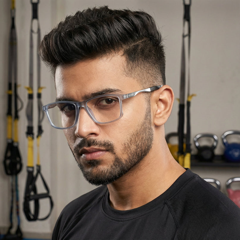 Voyage Striker Light Grey Rectangle Eyeglasses for Men & Women - MG6153-C3