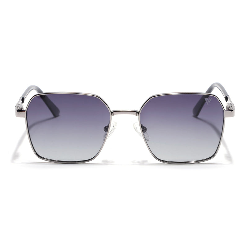 Square Polarized Sunglasses for Men & Women (Grey Lens | Silver Frame - VOYLB01-C2)