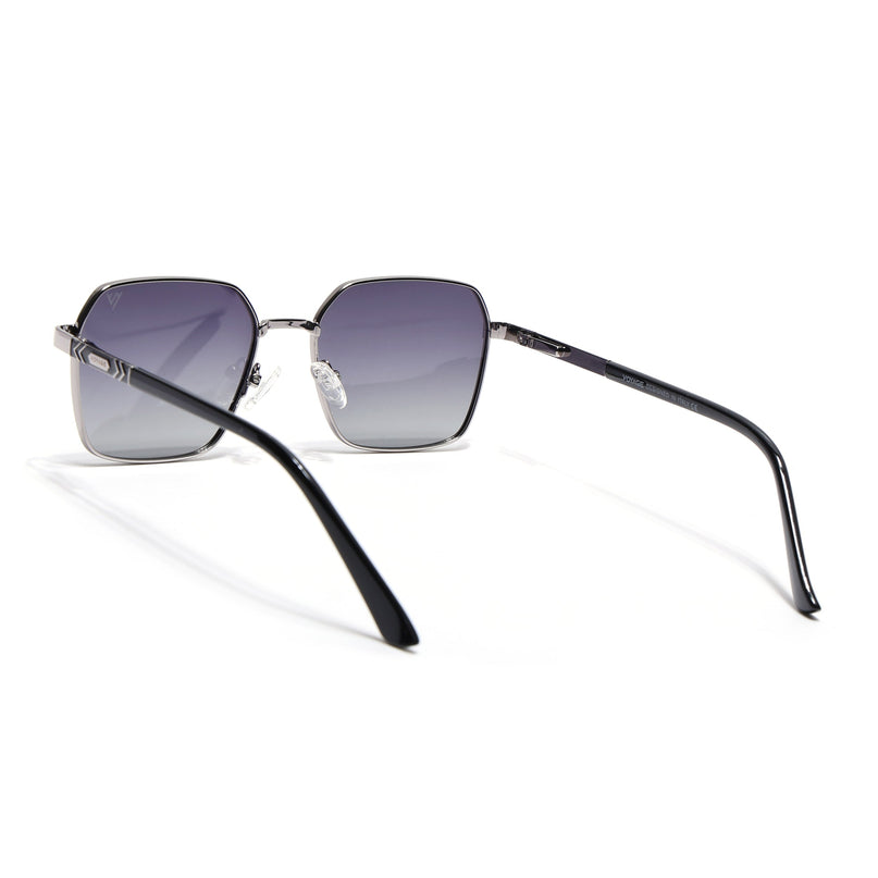 Square Polarized Sunglasses for Men & Women (Grey Lens | Silver Frame - VOYLB01-C2)