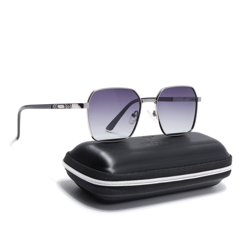 Square Polarized Sunglasses for Men & Women (Grey Lens | Silver Frame - VOYLB01-C2)