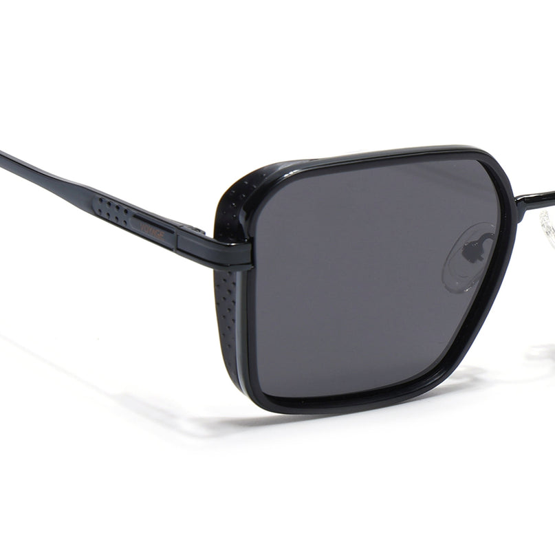 Square Polarized Sunglasses for Men & Women (Black Lens | Black Frame - VOYLB02-C1)